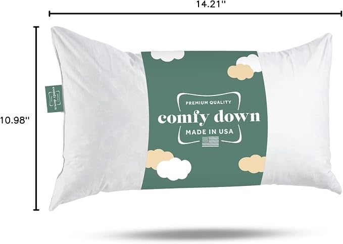 ComfyDown 12x24 Throw Pillow Insert, Down & Feather Fill, 100% Cotton Cover, Made in USA – Premium Soft Lumbar Decorative Pillow Form Sham Stuffer for Bed, Sofa & Couch