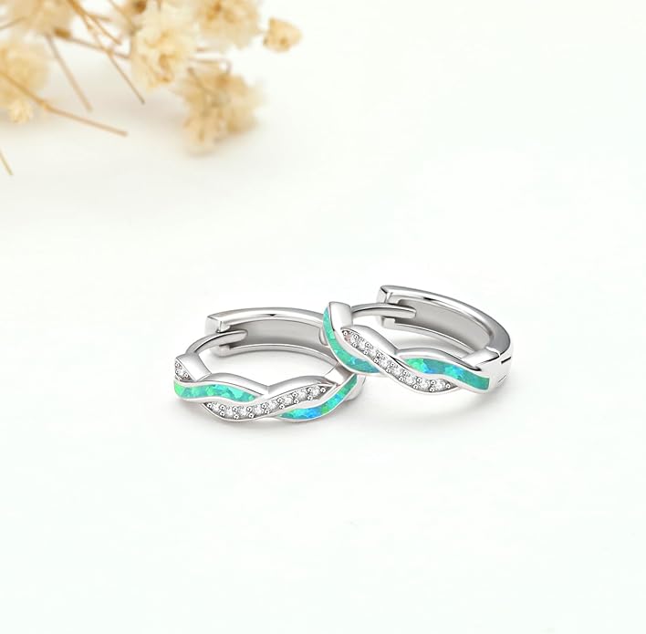 Midir&Etain Opal Hoop Earrings 925 Sterling Silver Huggie Earrings Hypoallergenic Cartilage Hoops Opal Jewelry Gifts for Women