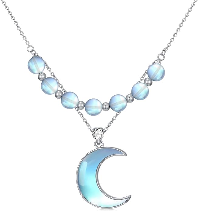 Dainty Moonstone Moon Simple 925 Sterling Silver Pendant Necklace for Women, Jewelry for Women Mother, Birthday Gift, with 18+2inch