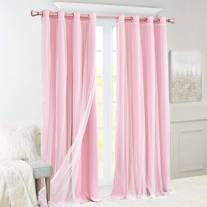 Blush Pink Double Layer Blackout Curtains 2 Panels for Girls Nursery, 52x72 Inch
