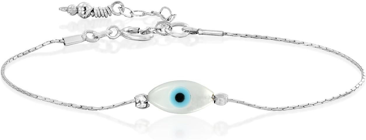 Minimalist Evil Eye Charm Bracelet – Handmade Delicate Good Luck Jewelry for Women – Adjustable 6.5” + 1” Extender