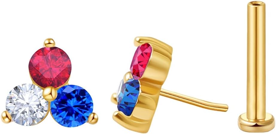 FANSING Cartilage Earring Tragus Stud Trio CZ Stone Flat Back Earring for Helix Conch Threadless Push Pin Labret Stud
