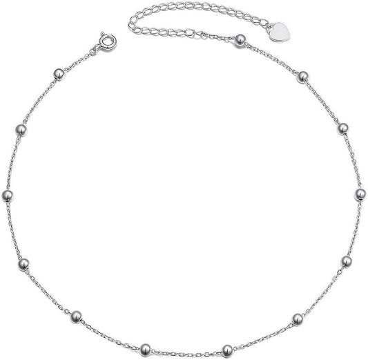 Sterling Silver Jewelry Choker Necklace Pendant Disc Chain Statement Necklace For Women 13+3 inches