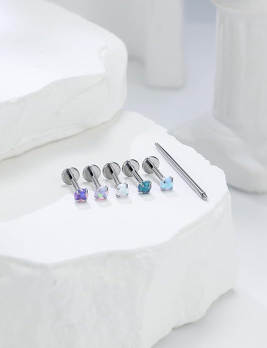20G 18G 16G Astm F136 Titanium Internal Thread Flat Back Earrings Nose Studs Tragus Helix Conch Cartilage Lobe Earrings Medusa Labret Snake Bite Monroe Lip Ring Piercing Jewelry For Women Men