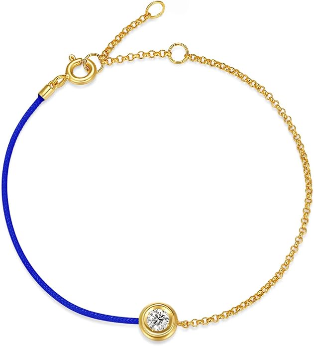 MISS mimi 18K Gold Plated Moissanite Bracelet for Women, 925 Sterling Silver Bezel Set Dainty Cord Jewelry, Adjustable Layering Friendship Gift