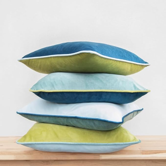 MONDAY MOOSE Decorative Throw Pillow Covers Cushion Cases, Set of 4 Soft Velvet Modern Double-Sided Designs, Mix and Match for Home Decor, Pillow Inserts Not Included (16x16 inch, Green/Blue)