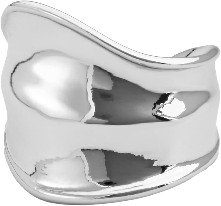 ORIGENCE Chunky Gold Silver Ring for Women 14K Gold Plated Wide Band Open Rings Tarnish-Free Thick Geometric Ring Irregular Statement Sculptural Jewelry Gift