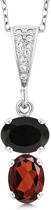 Gem Stone King 2-Stone Gemstone Birthstone Pendant Necklace for Women in 925 Sterling Silver | Oval 8x6MM | 18 Inch Silver Chain | Fine Jewelry for Her Mom Wife