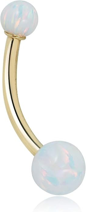 AVORA 10K Gold Simulated Opal Belly Button Ring Body Jewelry (14 Gauge)