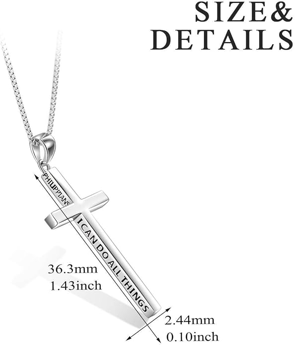 POPLYKE Cross Necklace 925 Sterling Silver Philippians 4:13 I Can Do All The Things Inspirational Necklace Gifts for Women Men 20+2''