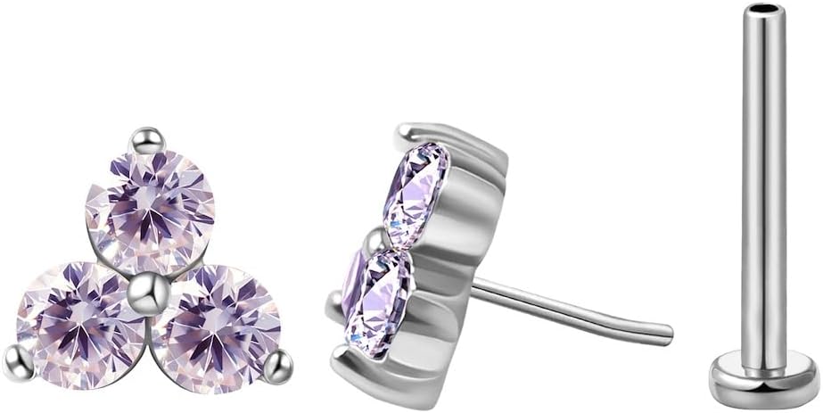 FANSING Cartilage Earring Tragus Stud Trio CZ Stone Flat Back Earring for Helix Conch Threadless Push Pin Labret Stud