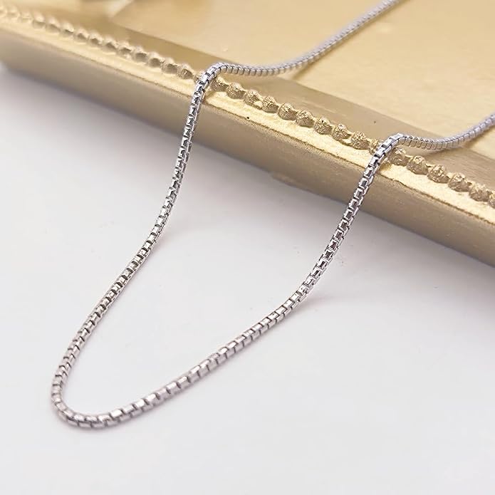 925 Sterling Silver Box Chain Necklace for Women - Dainty 1mm Thin Silver Necklace, Non-Tarnish, Waterproof, Hypoallergenic, Nickel-Free, 18, 20, 22 Inches, Made in Italy