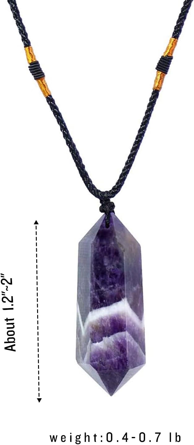 Runyangshi Dream Amethyst Healing Crystal Pendants, Double Pointed Natural Crystal Quartz Necklace 6 Faceted Chakra Crystal Wand Stone