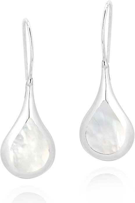 Chic Teardrop with White Mother of Pearl Inlay .925 Sterling Silver Dangle Earrings