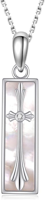 Mother of Pearl Shell Pendant Necklace 925 Sterling Silver Cross Necklace Mother of Pearl Jewelry Gift for Women