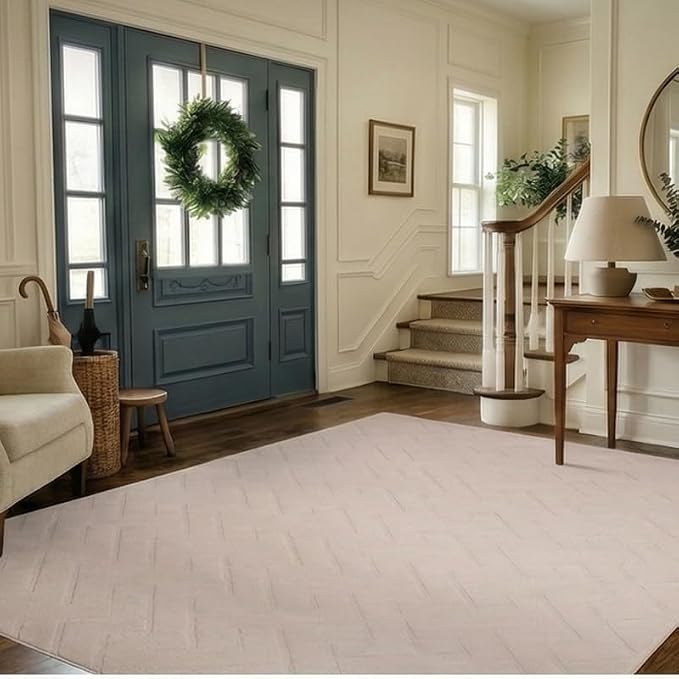 Beige Area Rugs for Living Room, 6' x 9' | High-Low Arch Washable Non Slip Indoor Floor Mat Modern Soft Rugs for Bedroom Boho Solid Color Carpet for Dining Room Kitchen