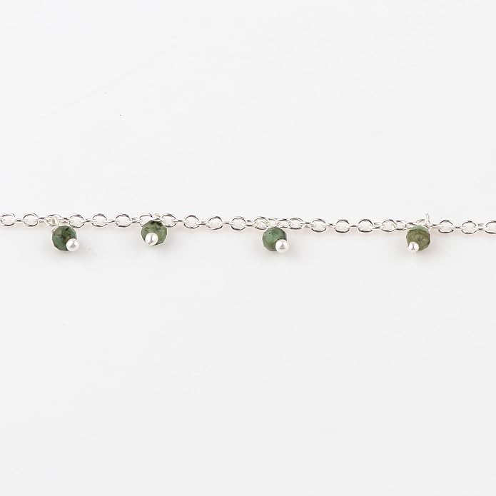 Natural Gemstone Beaded Dangle Anklets, Handmade Bohemian Jewelry, Micro-Faceted Stones Wicca & Reiki Healing Crystals, Silver Ankle Bracelet, Christmas Gift for Women, 9+1.50inch