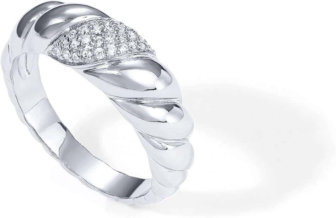 PAVOI 14K Gold Plated Croissant Dome Ring - Twisted Braided Gold Plated - Chunky Signet Ring for Women