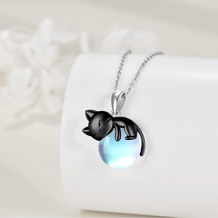 Cat Necklace Sterling Silver Cat Zircon Pendant Gothic Jewelry for Women Animal Lovers Gifts