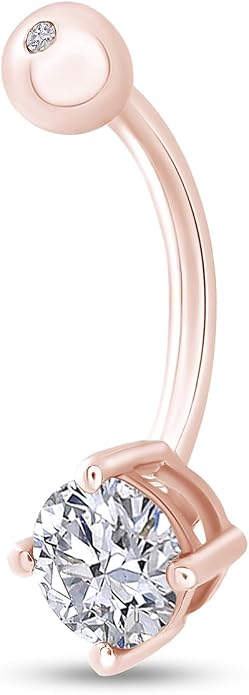 AFFY Round Shape Body Piercing Curved Barbells, Floating Navel Belly Piercing Button Premium Surgical Steel Ring in 14K Gold Over Sterling Silver