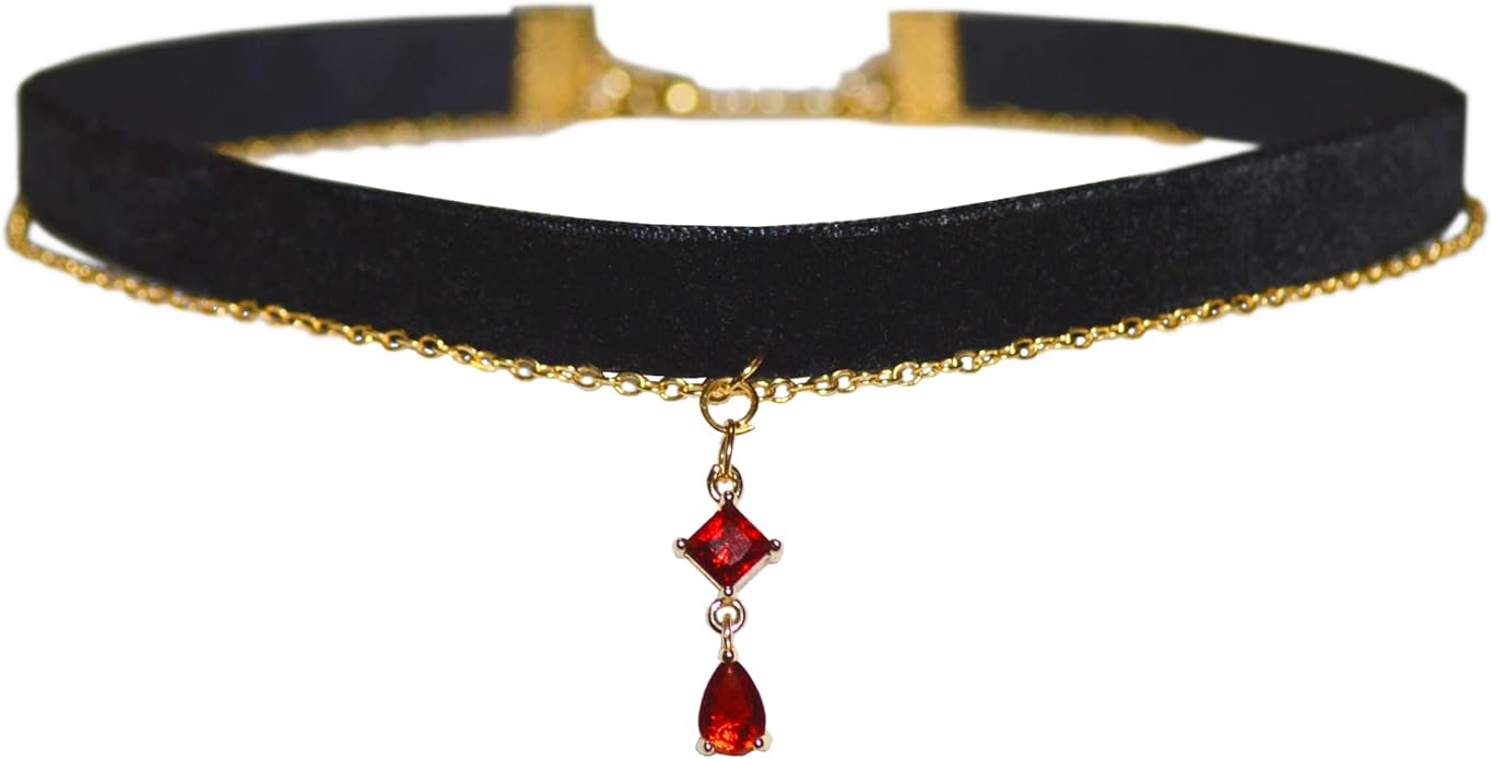 MOMOCAT Black Velvet Red Pendant Choker Necklace for Women Gothic Lace Chokers Necklace Witch Bride Vampire Accessories Aesthetic kawaii Jewelry for Women Teen Girls
