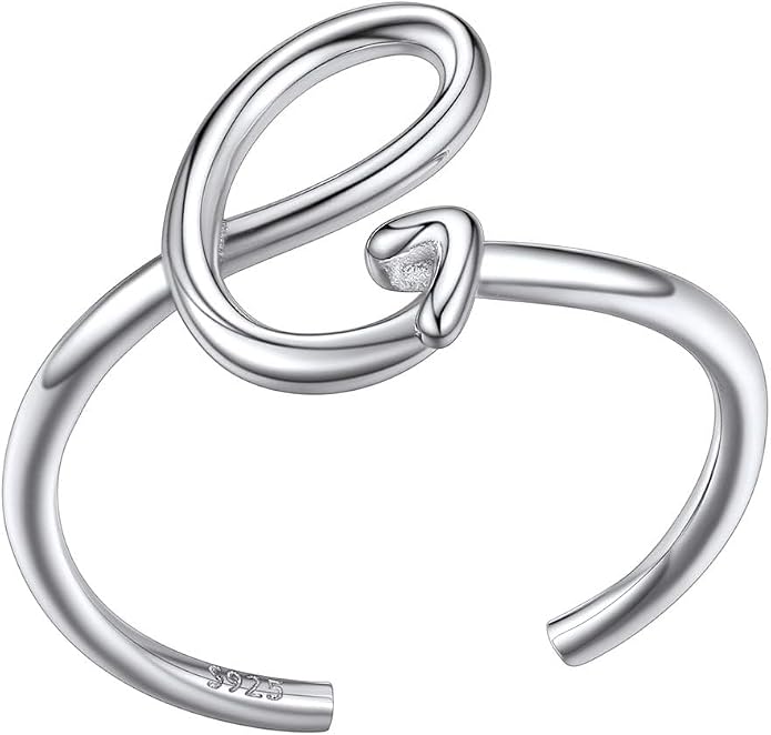 SILVERCUTE S925 Initial Rings, Adjustable Size 6-12 Statement Alphabet Letter A-Z Jewelry Personalized Twisted Initials Rings Sterling Silver Stacking Ring for Women