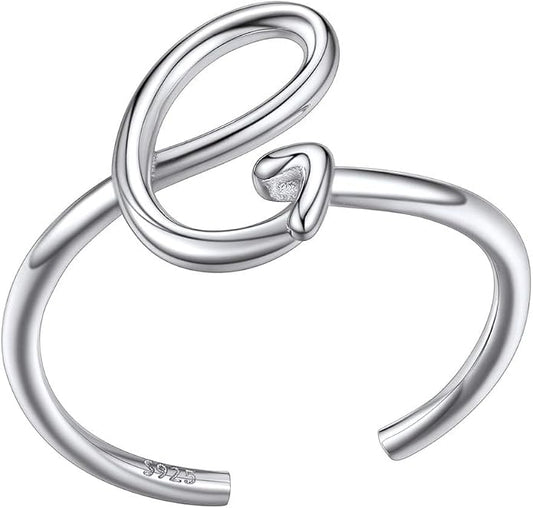 SILVERCUTE S925 Initial Rings, Adjustable Size 6-12 Statement Alphabet Letter A-Z Jewelry Personalized Twisted Initials Rings Sterling Silver Stacking Ring for Women