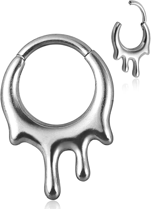 MOQIKAKA16G 8mm Septum Rings - Stainless Steel Segment Nose Rings for Women Men - Hinged Segment Nose Helix Cartilage Clicker Hoop Earrings for Daith Rook Tragus Piercing