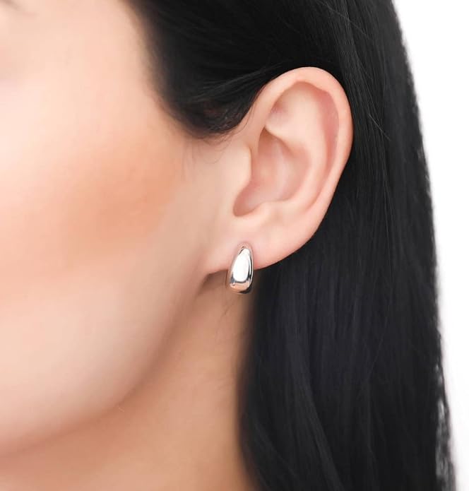 BERRICLE Sterling Silver CZ Dome Fashion Hoop Huggie Earrings for Women, Cubic Zirconia, Rose/Yellow Gold Flashed, Small/Medium Size (0.5-1 Inch)