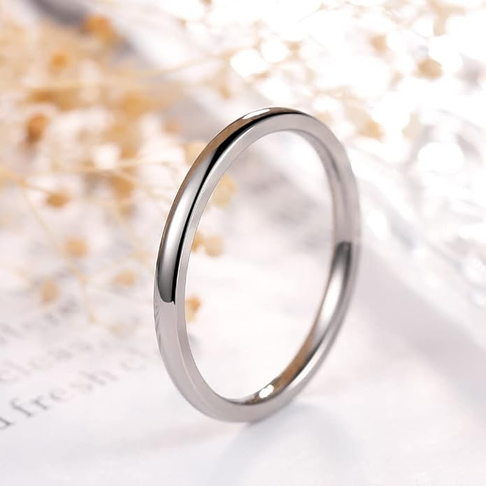 THREE KEYS JEWELRY 2mm 4mm 6mm 8mm Titanium Wedding Band for Men Women, Classic Domed & Step Edge High Polished Comfort Fit Anniversary Ring, Size 4-15