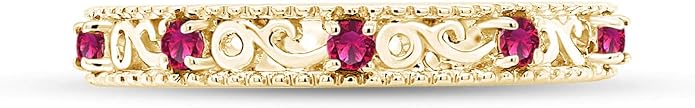 Jewel Zone US Filigree Eternity Wedding Band Ring for Women, Round Cut Simulated Gemstone Stackable Promise Ring in 14K Gold Plated 925 Sterling Silver Band Width 3.5mm – Elegant Jewelry for Her