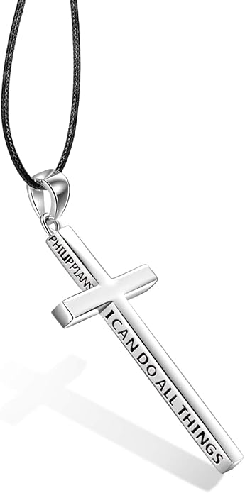 POPLYKE Cross Necklace 925 Sterling Silver Philippians 4:13 I Can Do All The Things Inspirational Necklace Gifts for Women Men 20+2''