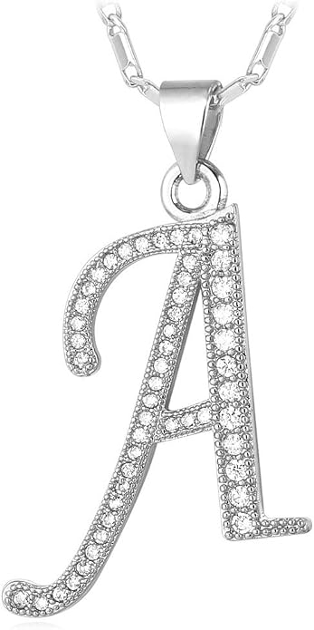 U7 Initial Necklace for Women, Gold/Platinum Plated CZ Crystal Letter A-Z Pendant Necklace, Shiny 20 Inch Name Chain Dainty Personalized Jewelry for Men Mom Wife Friend