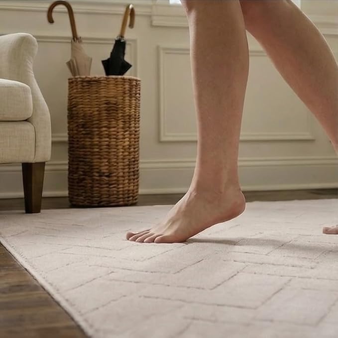 Beige Area Rugs for Living Room, 8' x 10' | High-Low Arch Washable Non Slip Indoor Floor Mat Modern Soft Rugs for Bedroom Boho Solid Color Carpet for Dining Room Kitchen