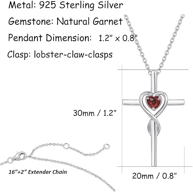 FANCIME Birthstone Cross Necklace for Women Birthstone Necklace Heart Infinity Cross Pendant Necklace Fine Jewelry Christmas Birthday Holiday Gifts for Her, 16"+2" Inches