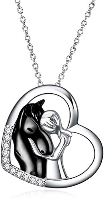 YFN Horse Pendant Necklace Jewelry 925 Sterling Silver Women Embrace Horse Gift For Women