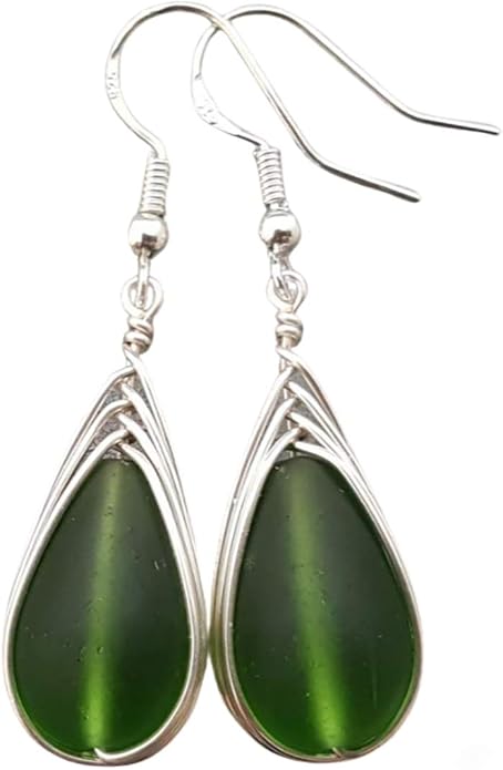 Handmade Sea Glass Earrings, Hawaiian Jewelry, Wire Braided Earrings Teardrop Earrings, Beach Jewelry Sea Glass Jewelry For Women Birthday Gift
