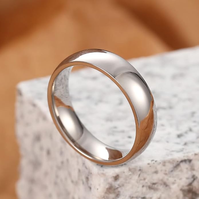 THREE KEYS JEWELRY 2mm 4mm 6mm 8mm Titanium Wedding Band for Men Women, Classic Domed & Step Edge High Polished Comfort Fit Anniversary Ring, Size 4-15