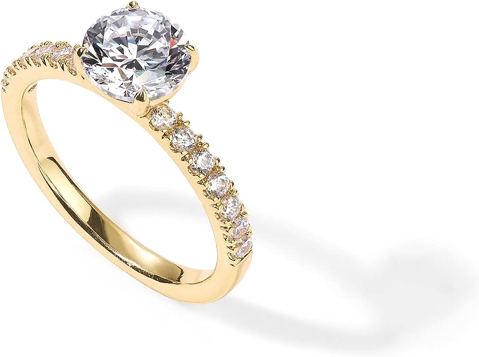 PAVOI 14K Gold Plated Engagement Rings for Women | Promise Wedding Band | 1.50CT - 3CT Cushion Cut Round Oval Cubic Zirconia Engagement Ring