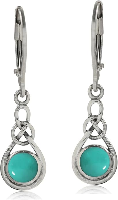 Silvershake Genuine Gemstone Irish Celtic Knot Drop Dangle Earrings