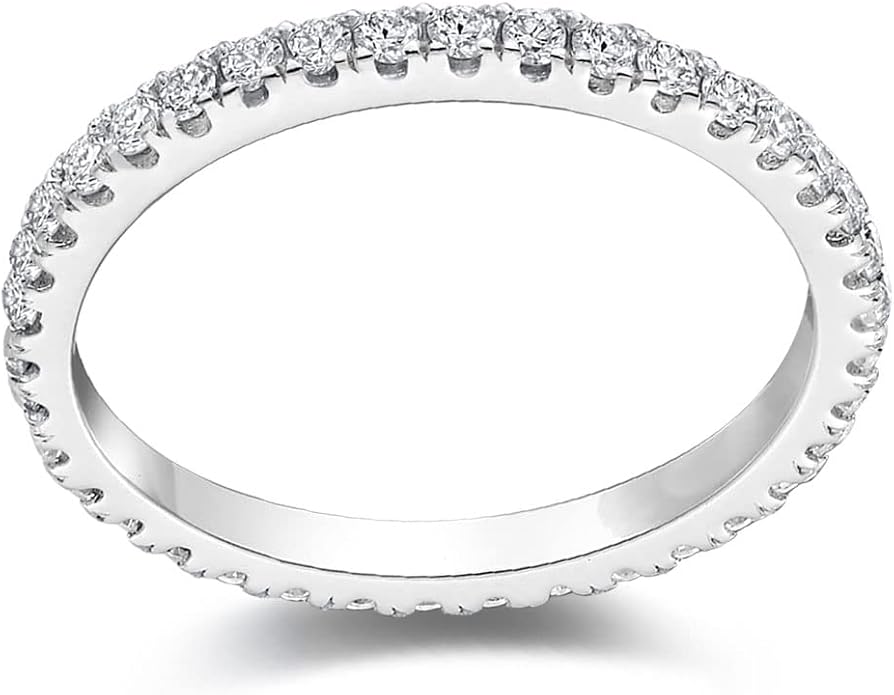 Bo.Dream 1.5mm/2.2mm/3mm Round Cubic Zirconia CZ Full/Half Eternity Rings Wedding Band Sterling Silver