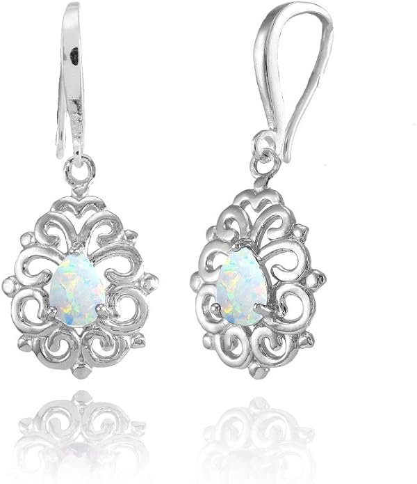 Sterling Silver Genuine, Simulated, or Created Gemstone 6x4mm Teardrop Filigree Dainty Dangle Earrings