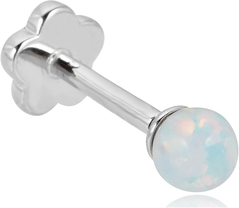 AVORA 14K Gold 3mm Simulated Opal Cartilage Piercing Flat Back Earring Body Jewelry (18 Gauge)