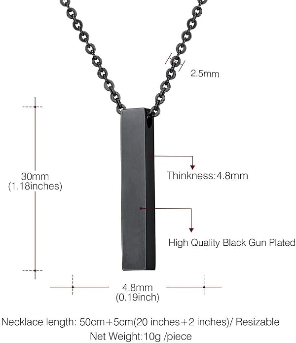 U7 Engravable Bar Necklace, Womens Choker Necklace Stainless Steel Custom Engrave Text Horizontal/Vertical Bar Pendant Necklaces for Men Women
