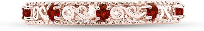 Jewel Zone US Filigree Eternity Wedding Band Ring for Women, Round Cut Simulated Gemstone Stackable Promise Ring in 14K Gold Plated 925 Sterling Silver Band Width 3.5mm – Elegant Jewelry for Her