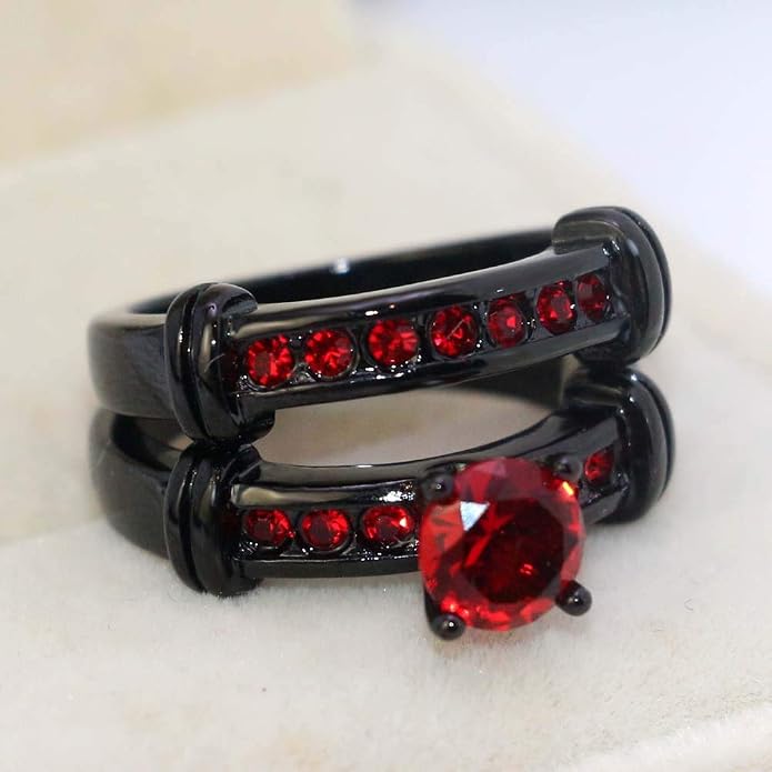 3pcs Matching Rings His and Hers Ring Couple Rings Pruple Cz Womens Wedding Ring Sets Wedding Bands