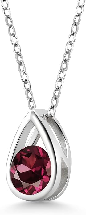 Gem Stone King Teardrop Pendant Necklace For Women | 5MM Round Gemstone Birthstone | 925 Sterling Silver | With 18 Inch Silver Chain | Fine Jewelry Gift for Her Mom Women Wife