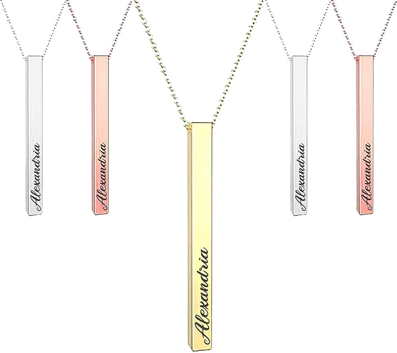 Elosh Customized Elegance 3D Vertical Bar Necklace with Engraved Name Pendant Personalized with your text Custom made