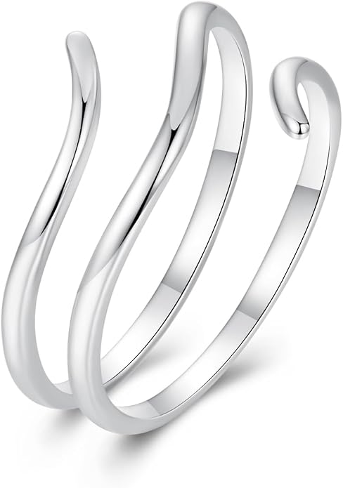 MUNDELL 925 Sterling Silver Simple Multi-layer Leaf Adjustable Ring Green Lucky Leaves Statement Ring for Women Promise Ring Fine Jewelry