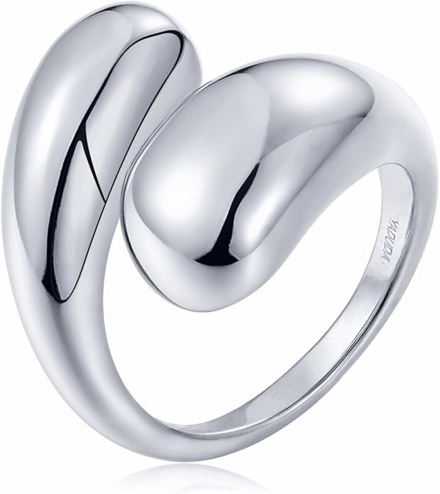 Gold Silver Rings Set for Women Chunky Statement Rings ZC Dome Evil Eye Croissant ring Thick 18K Gold Plated Band Rings